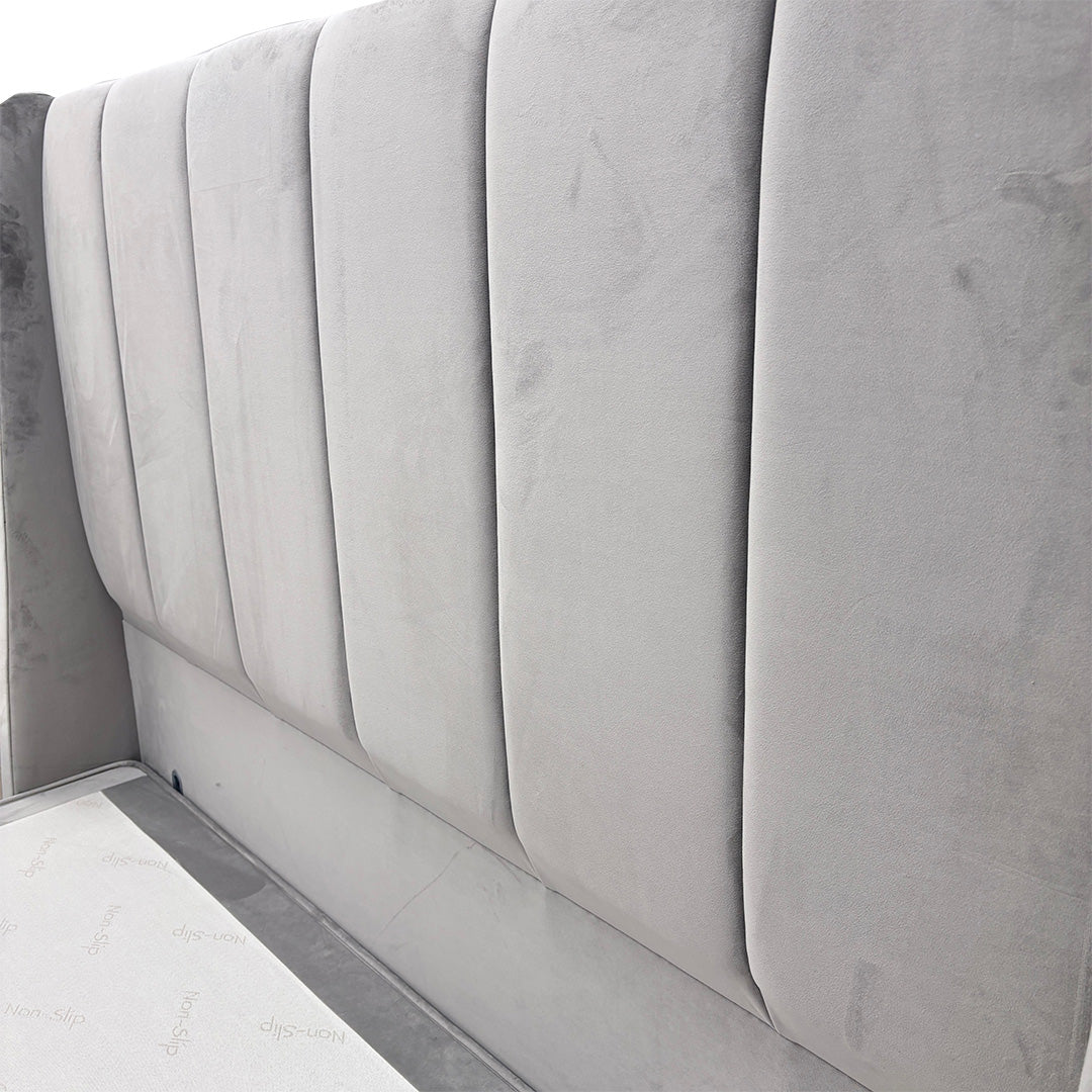 'Sleepeezee' Plush Light Grey Vail Floor Standing Headboard + 2 Draw Divan Base Bed - King