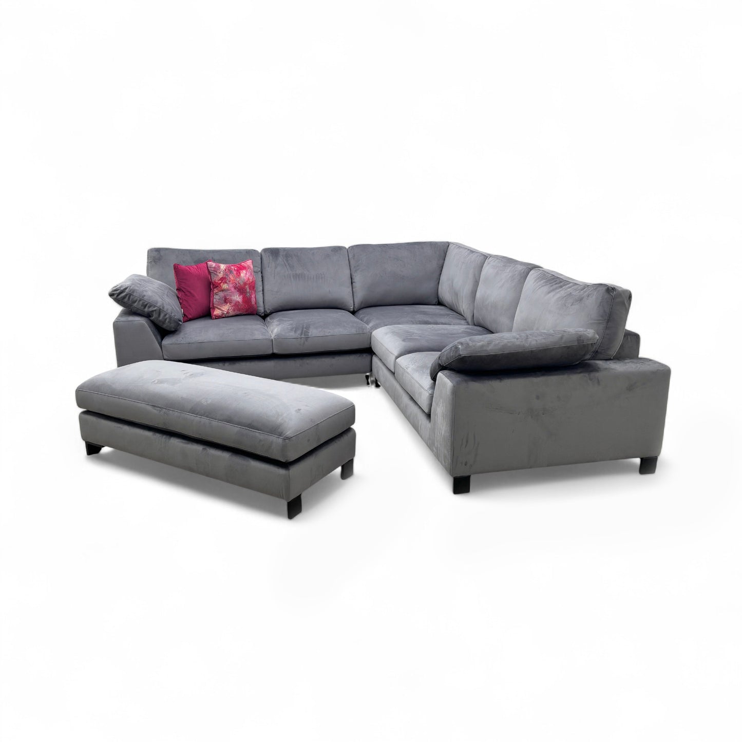 'Euphoria' Steel Sensual Velvet 2 Corner 2 Sofa + Large Bench Footstool