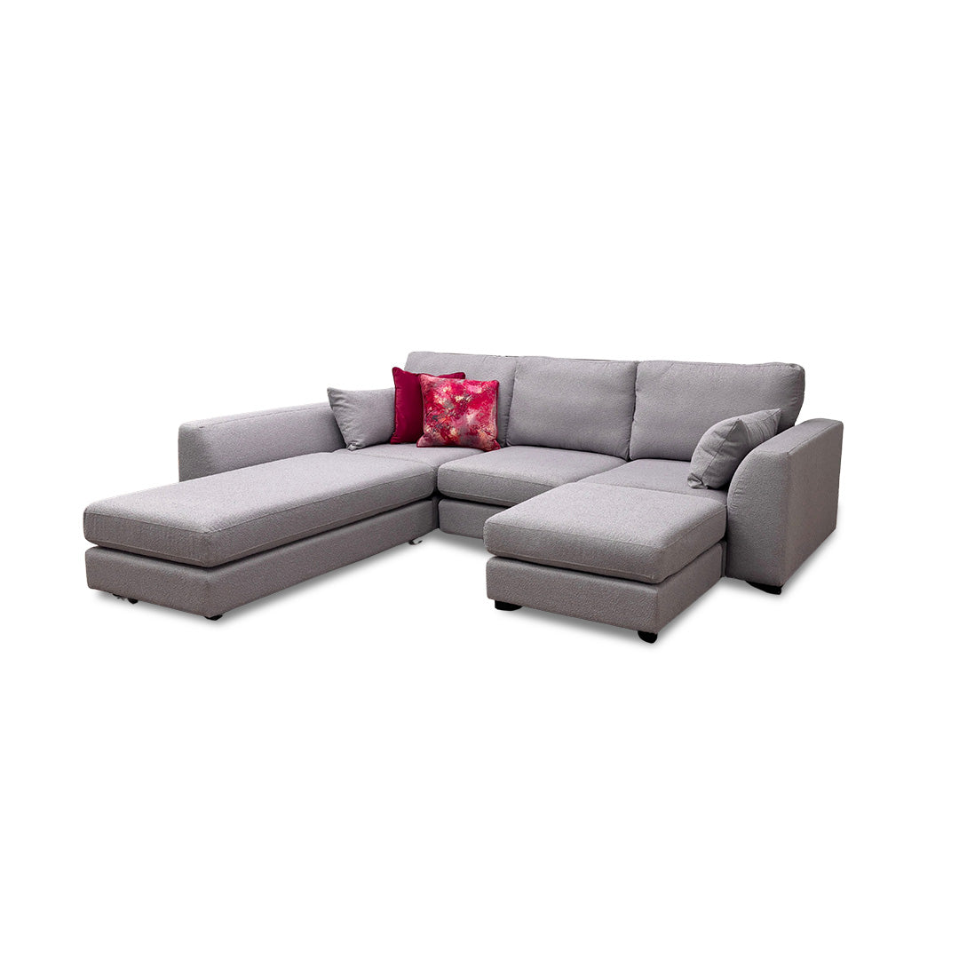'Calix' Grey Calix Boucle Left Hand Facing 3 Piece Swivel Sofa Bed Chaise Sofa