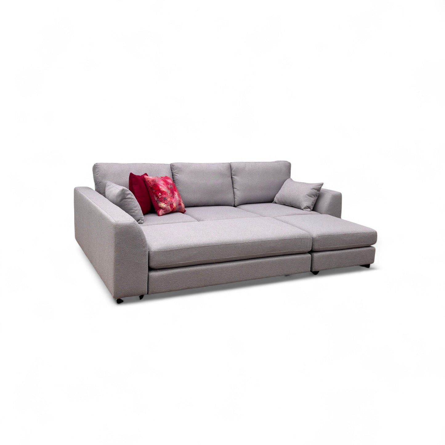 'Calix' Grey Calix Boucle Left Hand Facing 3 Piece Swivel Sofa Bed Chaise Sofa