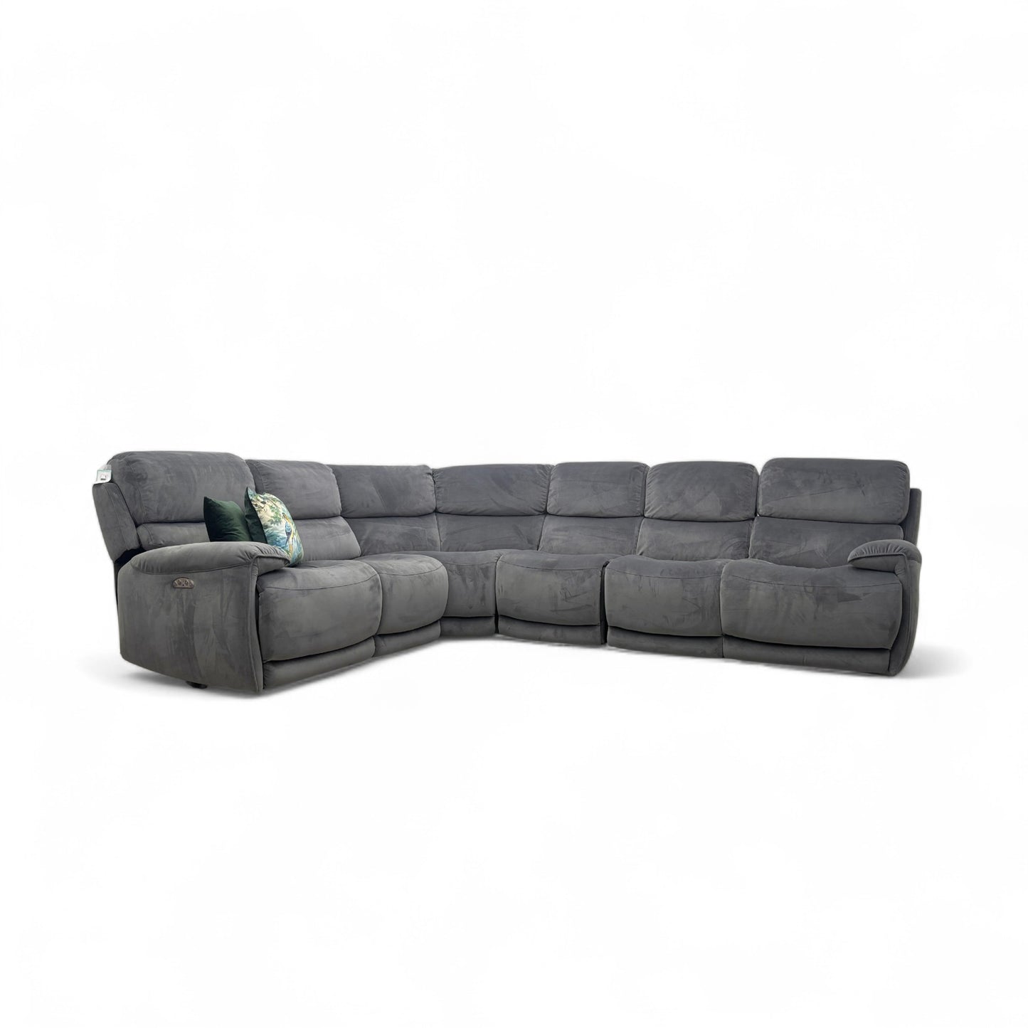 World of Leather 'Link' Fab-Mil-R451 Pewter Velvet Large Power Recliner Corner Sofa with Power Headrests + Armless Unit