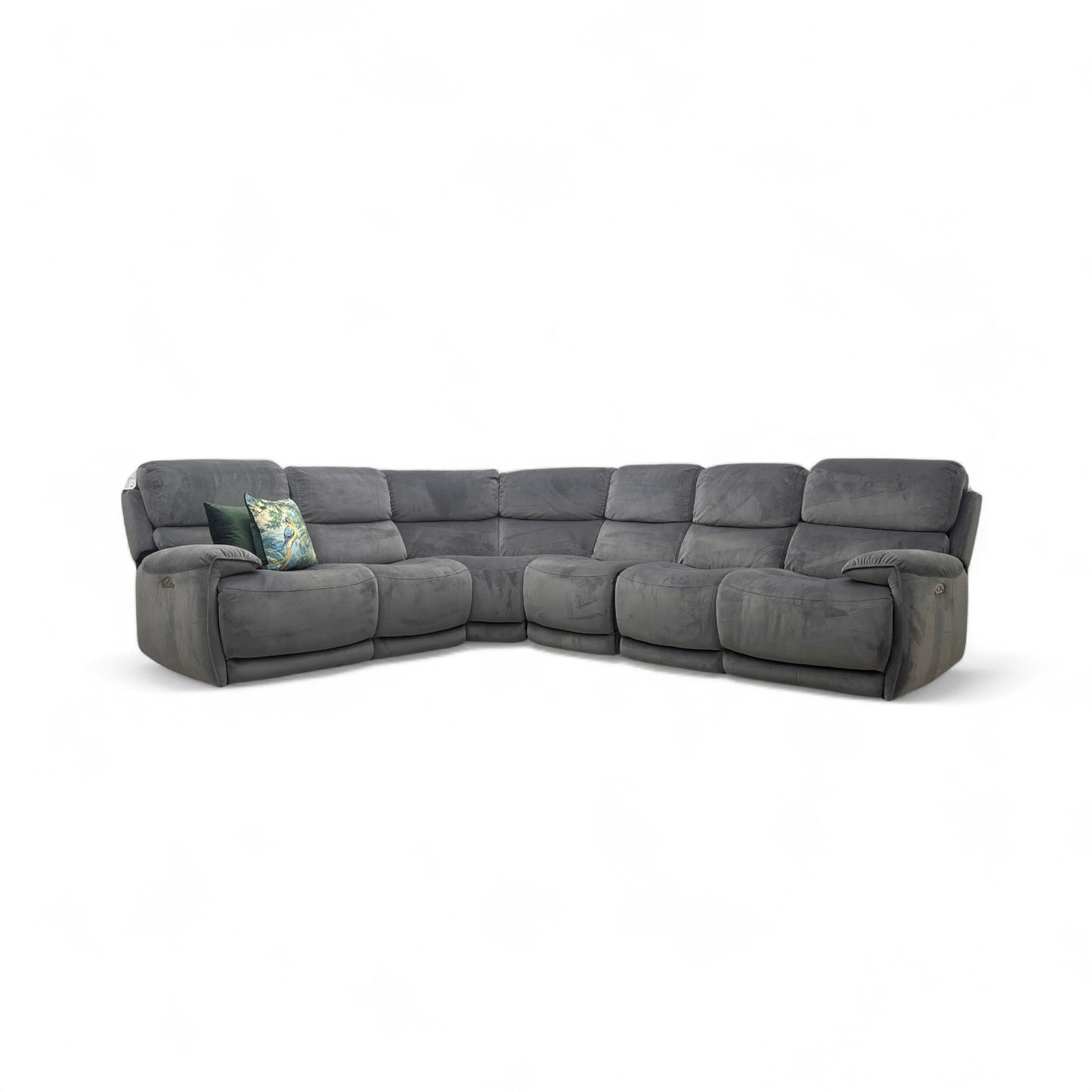 World of Leather 'Link' Fab-Mil-R451 Pewter Velvet Large Power Recliner Corner Sofa with Power Headrests + Armless Unit