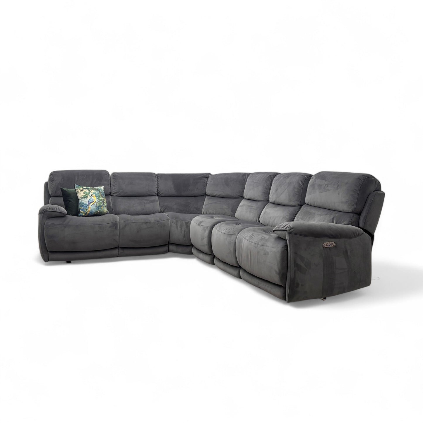 World of Leather 'Link' Fab-Mil-R451 Pewter Velvet Large Power Recliner Corner Sofa with Power Headrests + Armless Unit