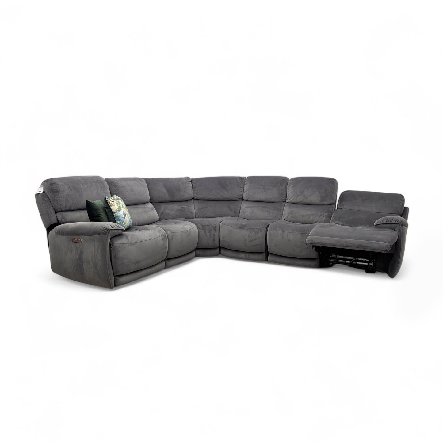World of Leather 'Link' Fab-Mil-R451 Pewter Velvet Large Power Recliner Corner Sofa with Power Headrests + Armless Unit
