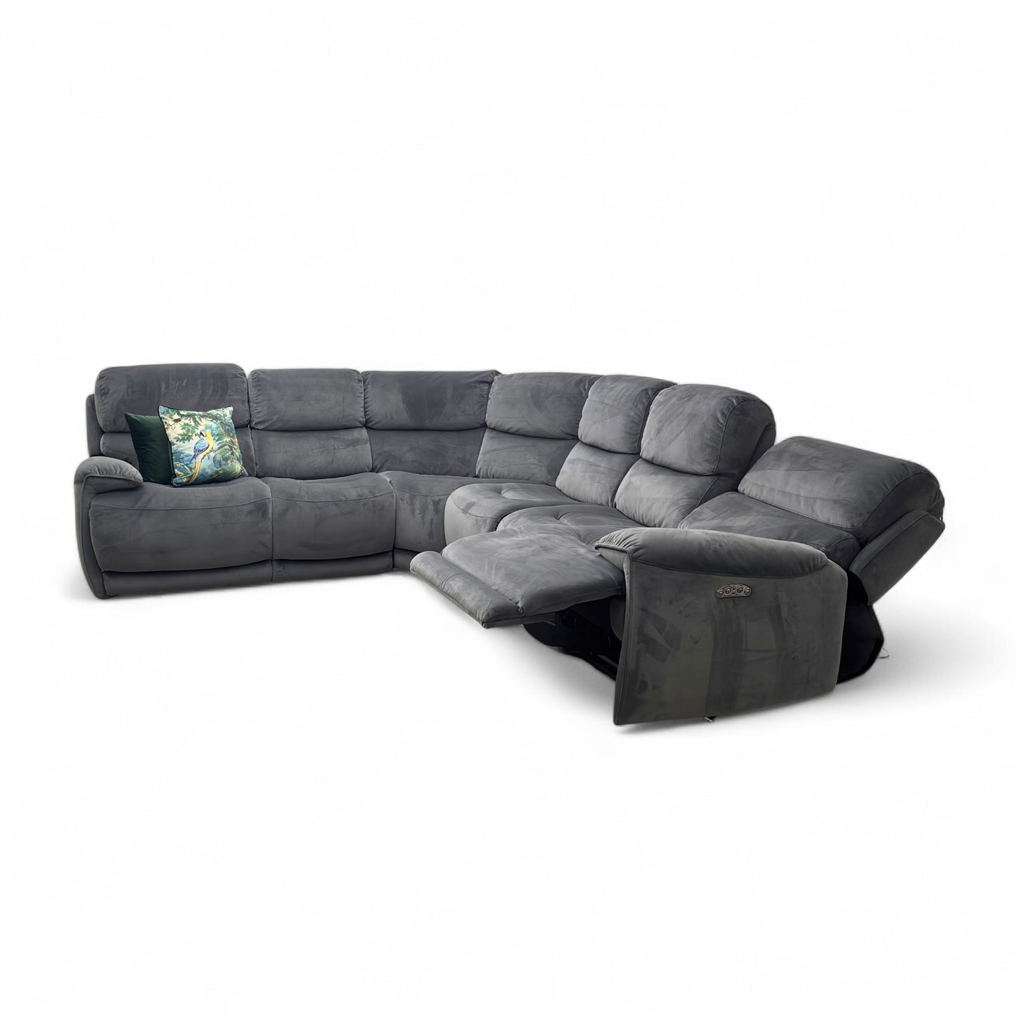 World of Leather 'Link' Fab-Mil-R451 Pewter Velvet Large Power Recliner Corner Sofa with Power Headrests + Armless Unit