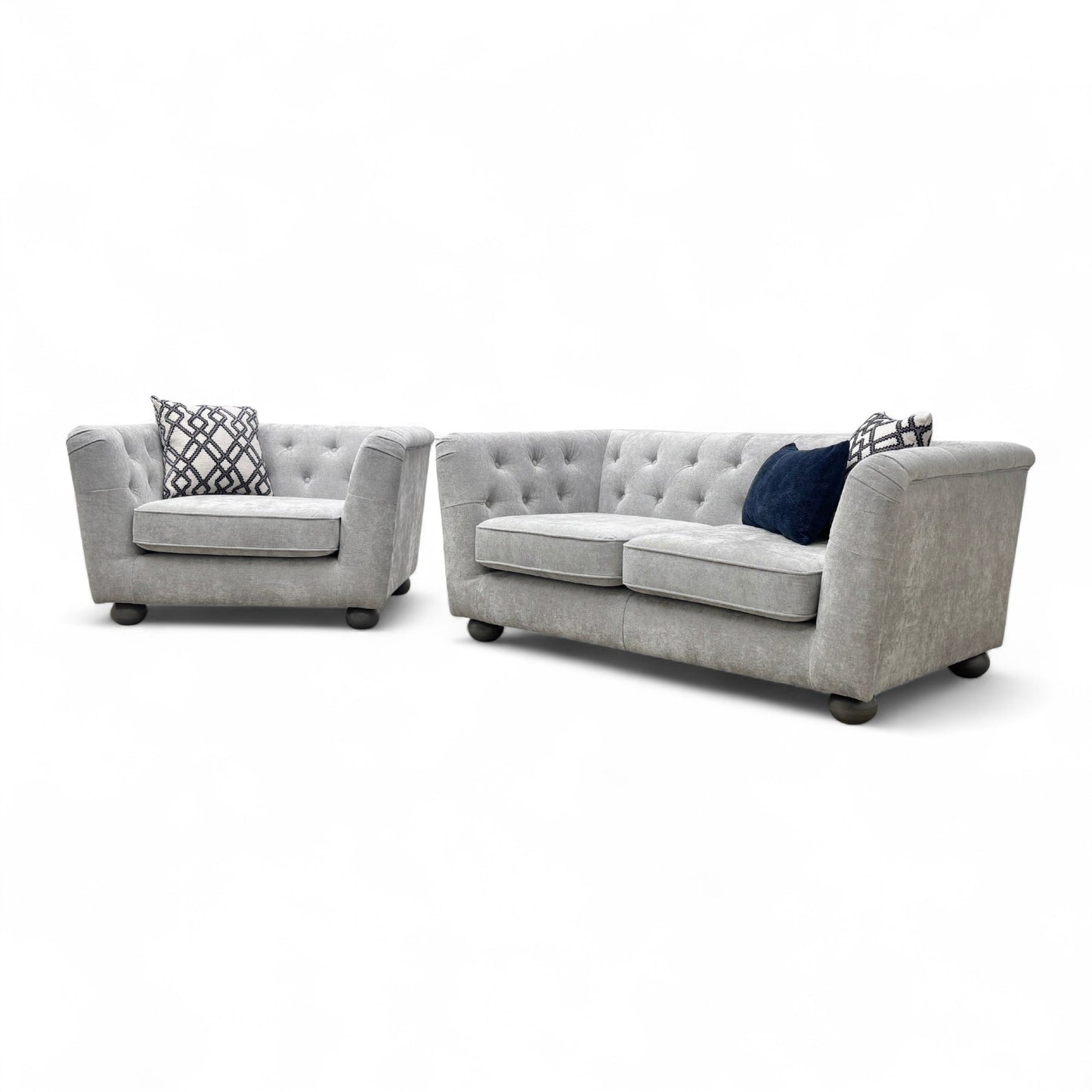 'Libertie' Silver Catalina Chenille 2 Seater Sofa + Cuddler