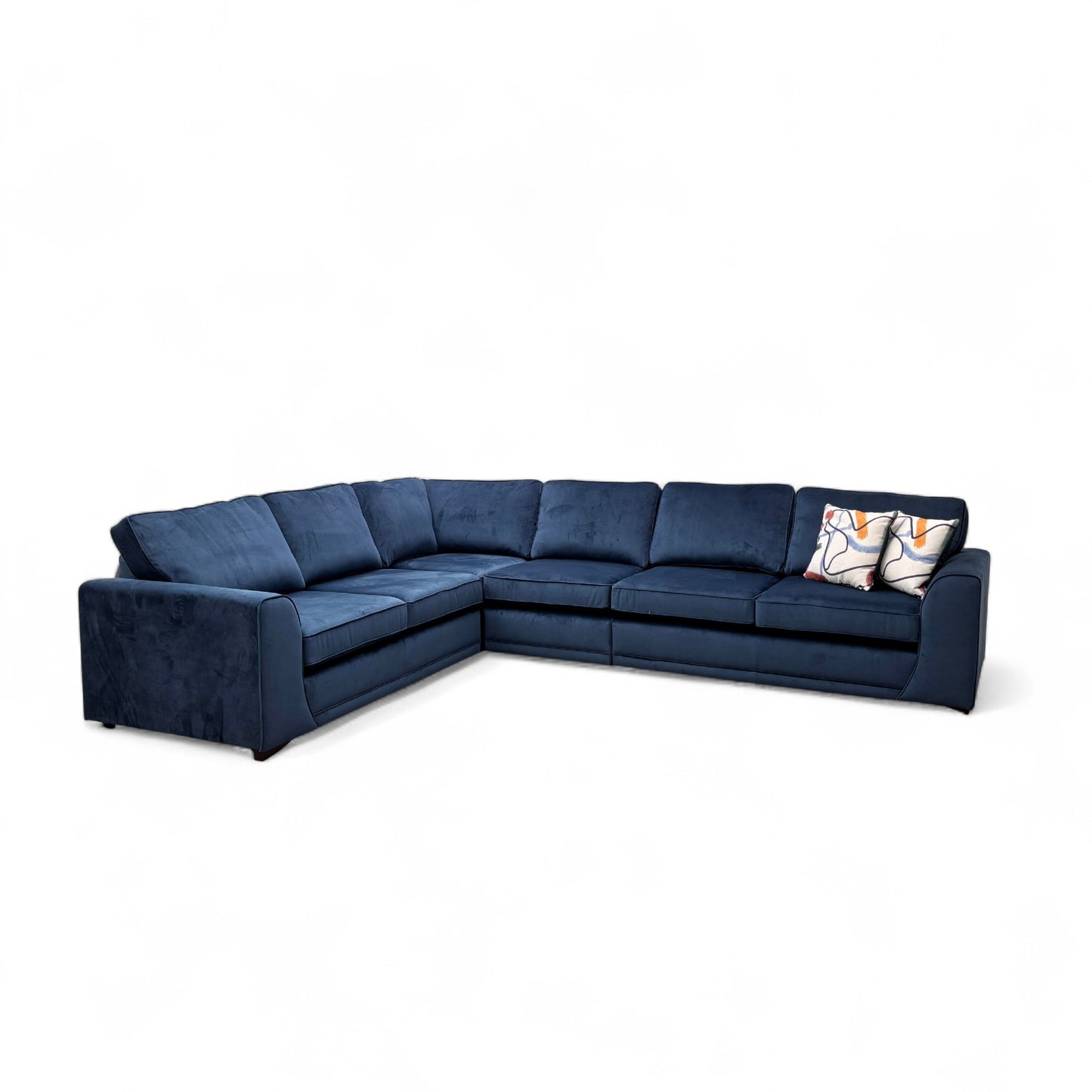 'Orka' Dark Blue Plaza Linen Non Quilted 2 Corner 2 Sofa + Armless Unit