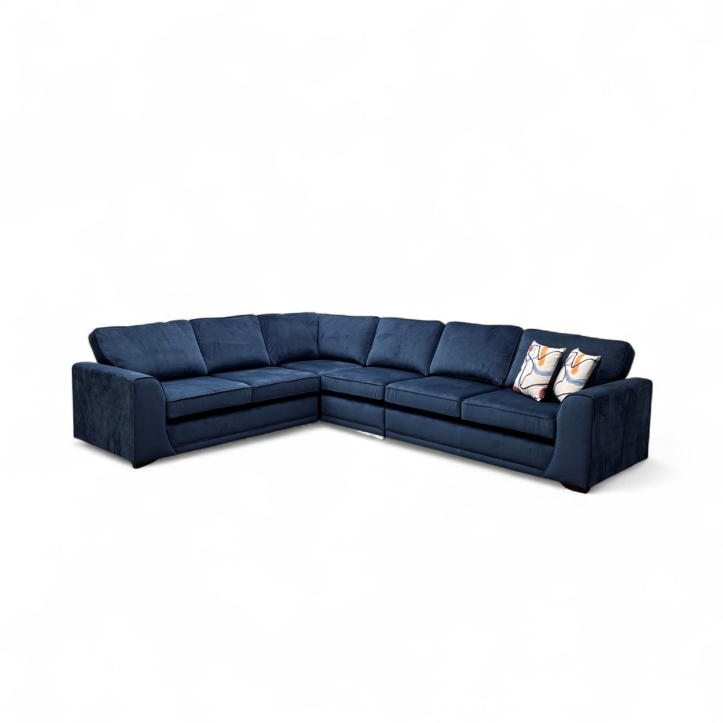'Orka' Dark Blue Plaza Linen Non Quilted 2 Corner 2 Sofa + Armless Unit