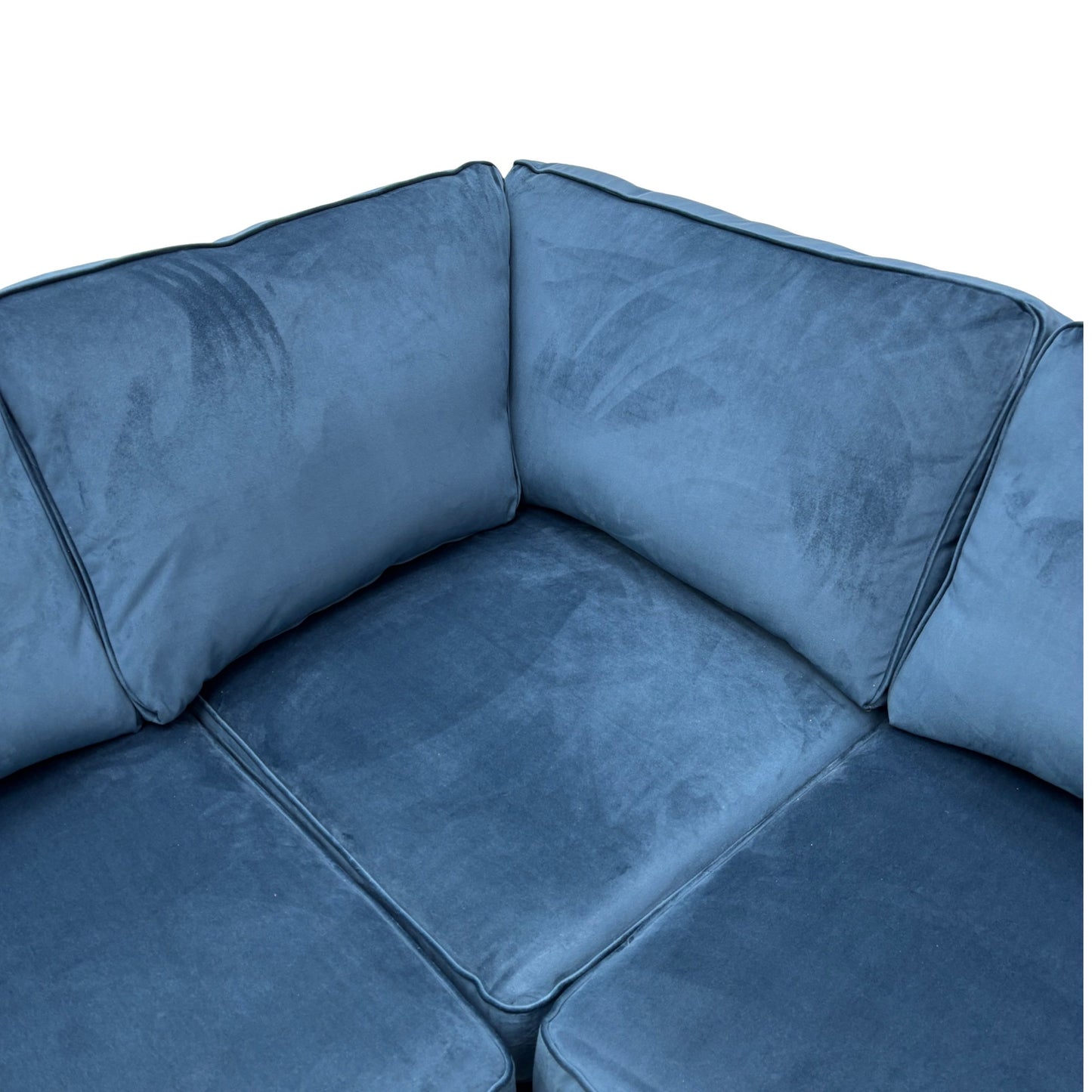 'Orka' Dark Blue Plaza Linen Non Quilted 2 Corner 2 Sofa + Armless Unit