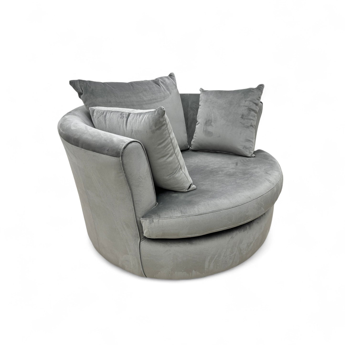 'Kian' Dove Sensual Velvet Large Swivel Chair with Plain Scatter Cushions