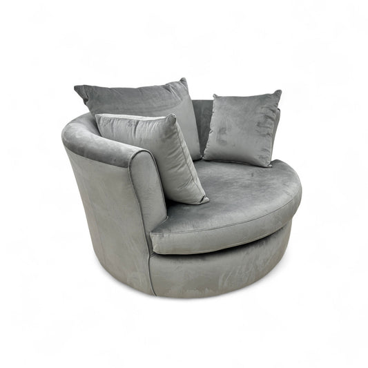 'Kian' Dove Sensual Velvet Large Swivel Chair with Plain Scatter Cushions