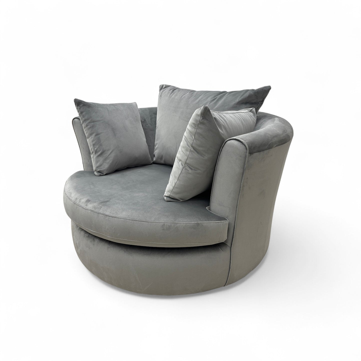 'Kian' Dove Sensual Velvet Large Swivel Chair with Plain Scatter Cushions