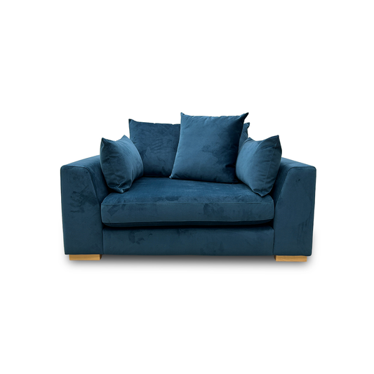 ‘Plush’ Dark Blue Sensual Velvet Pillow Back Cuddler Chair