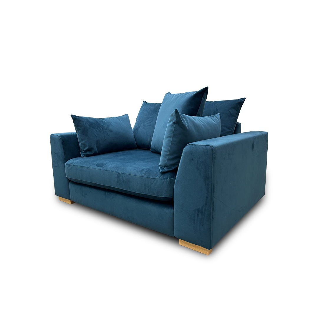 ‘Plush’ Dark Blue Sensual Velvet Pillow Back Cuddler Chair