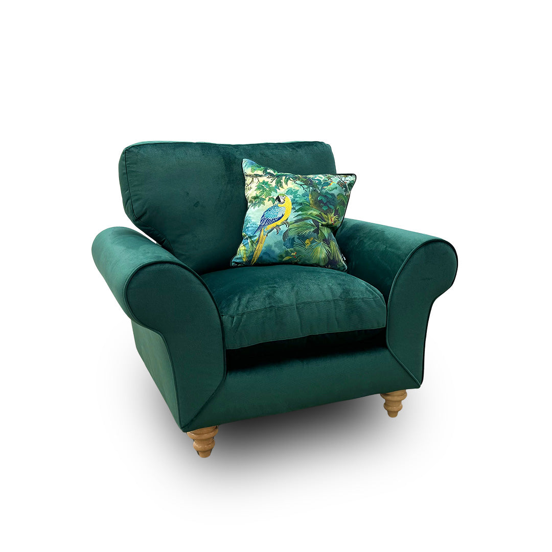 ‘Evelyn' Forest Green Abbey Velvet Armchair