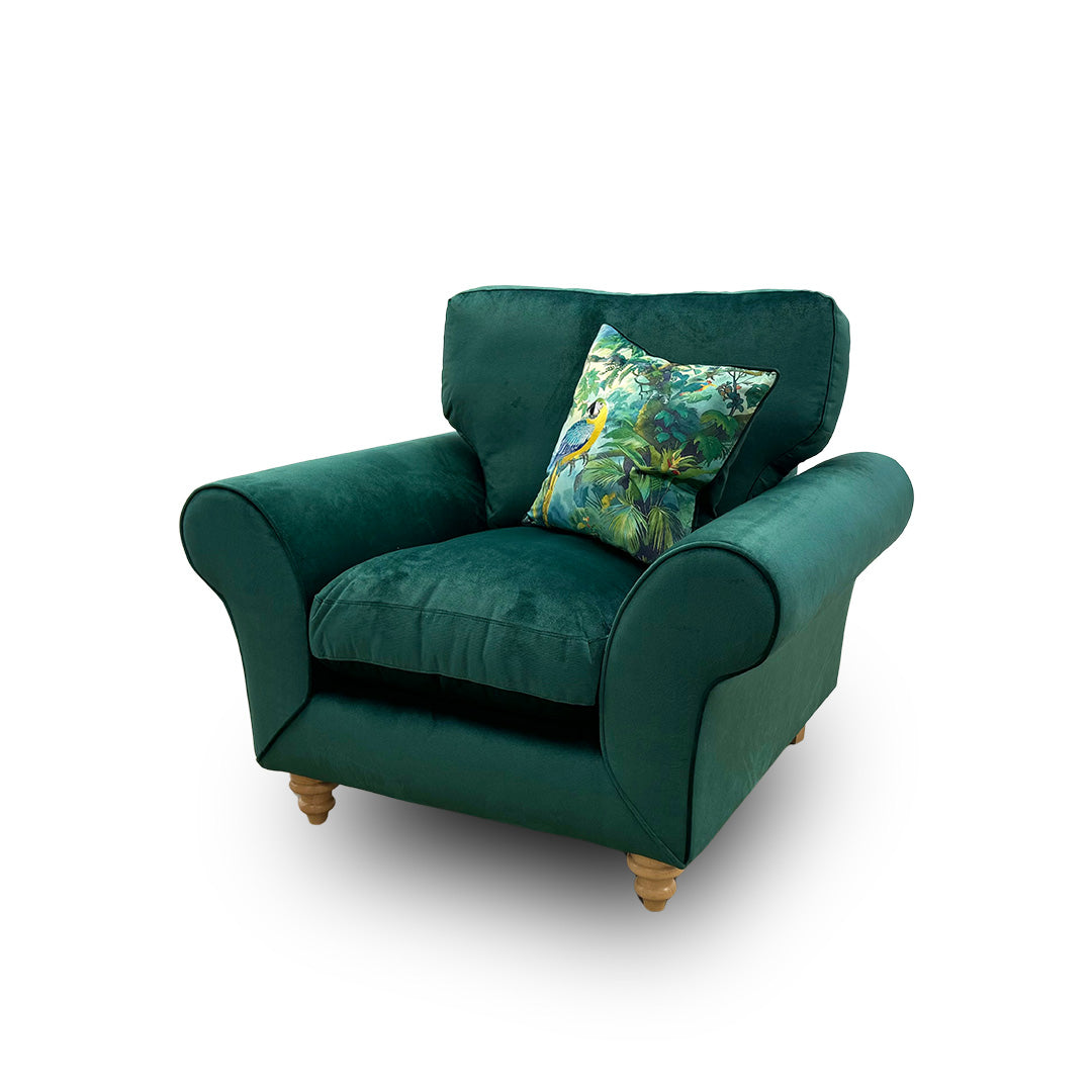 ‘Evelyn' Forest Green Abbey Velvet Armchair