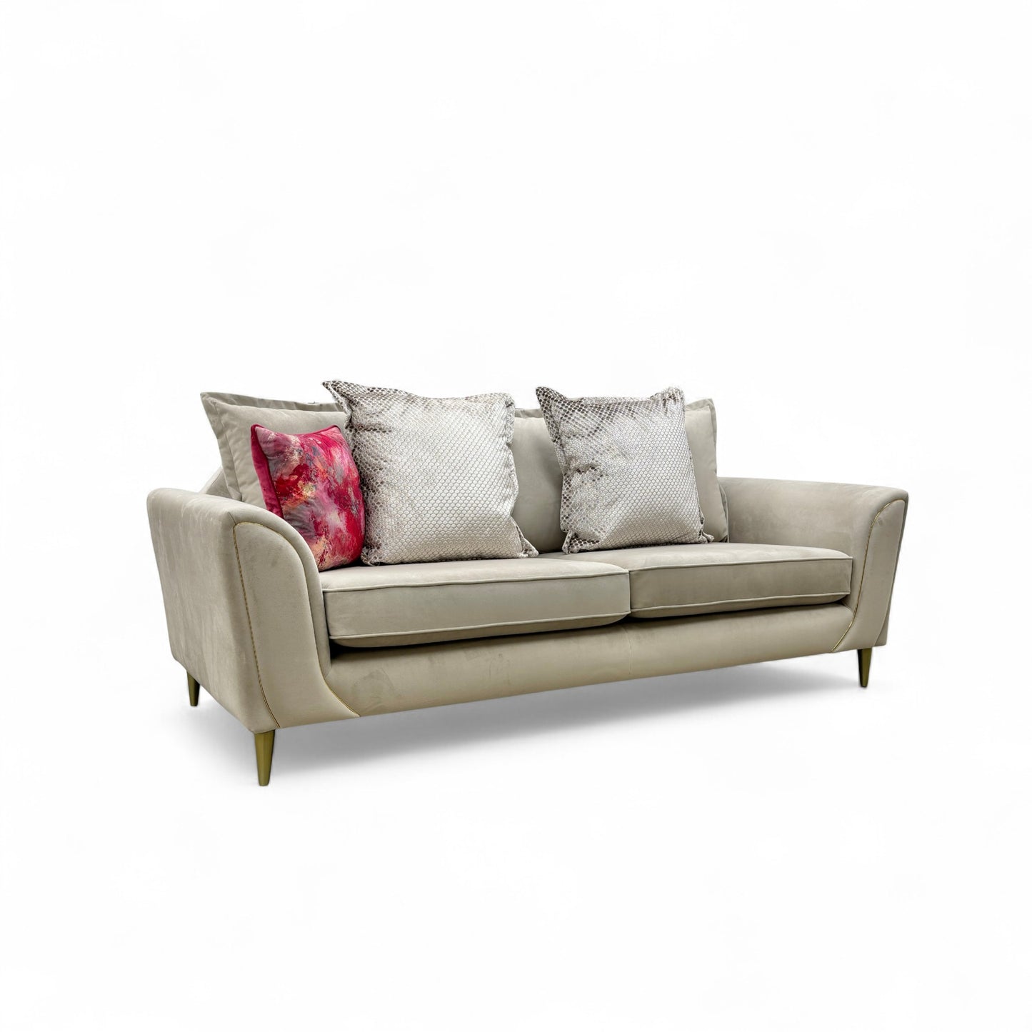 'Alyssia' Stone Alyssia Metallic Combination Pillow Back 4 Seater Sofa
