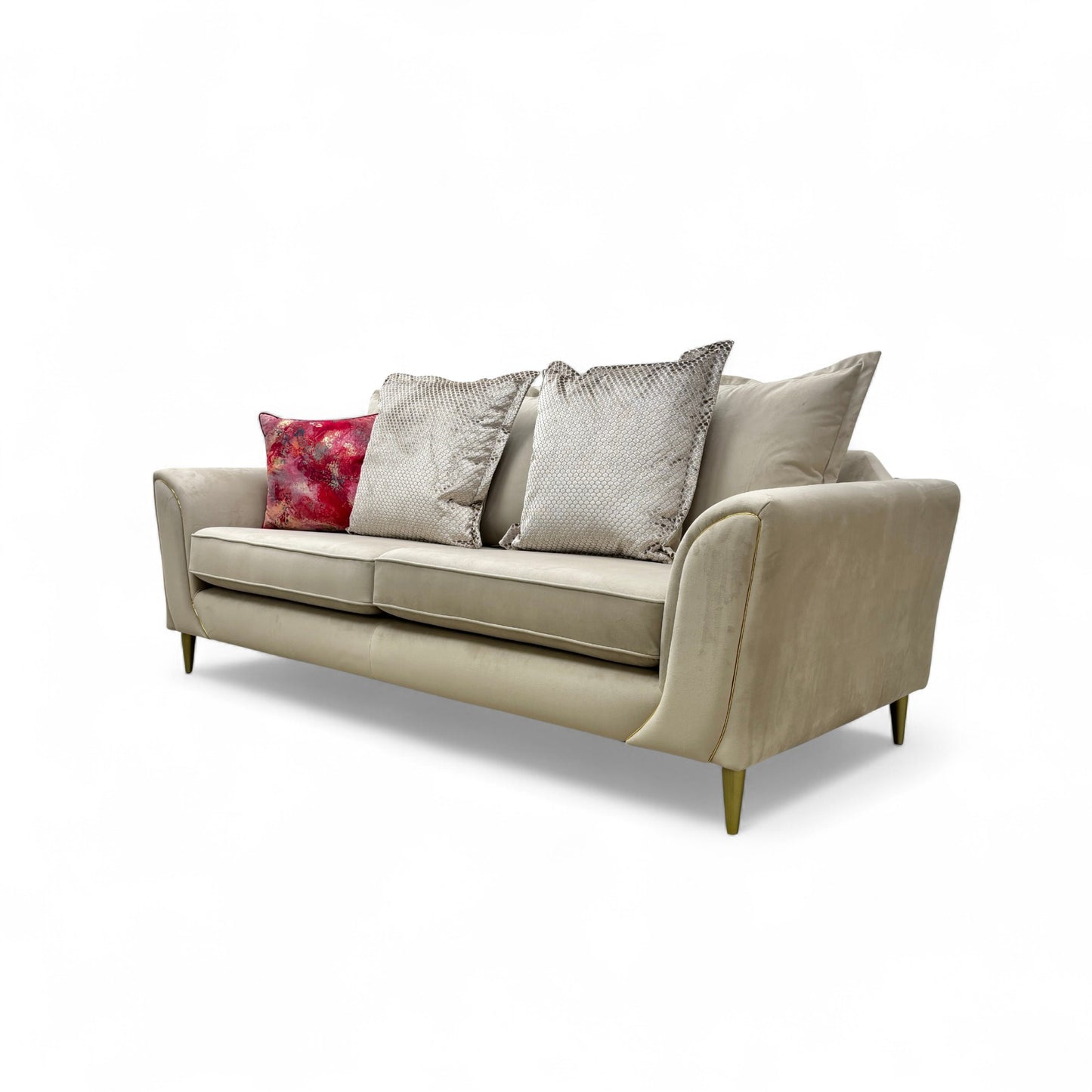 'Alyssia' Stone Alyssia Metallic Combination Pillow Back 4 Seater Sofa