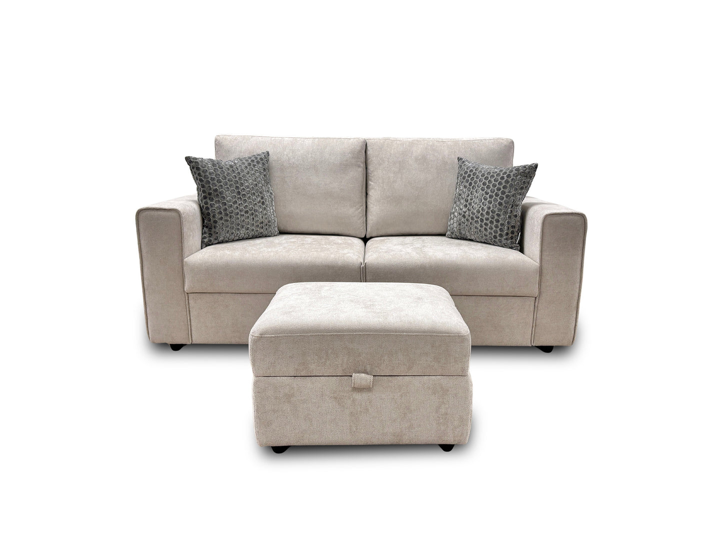 ‘Mia’ Taupe Tight Weave Fabric 3 Seater Sofa + Storage Footstool