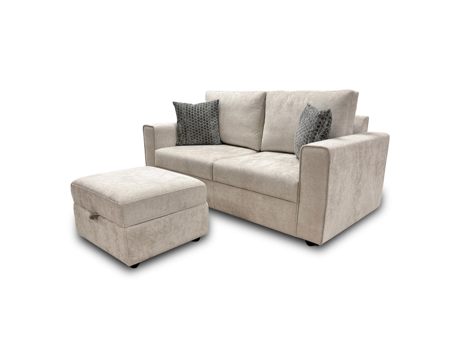 ‘Mia’ Taupe Tight Weave Fabric 3 Seater Sofa + Storage Footstool