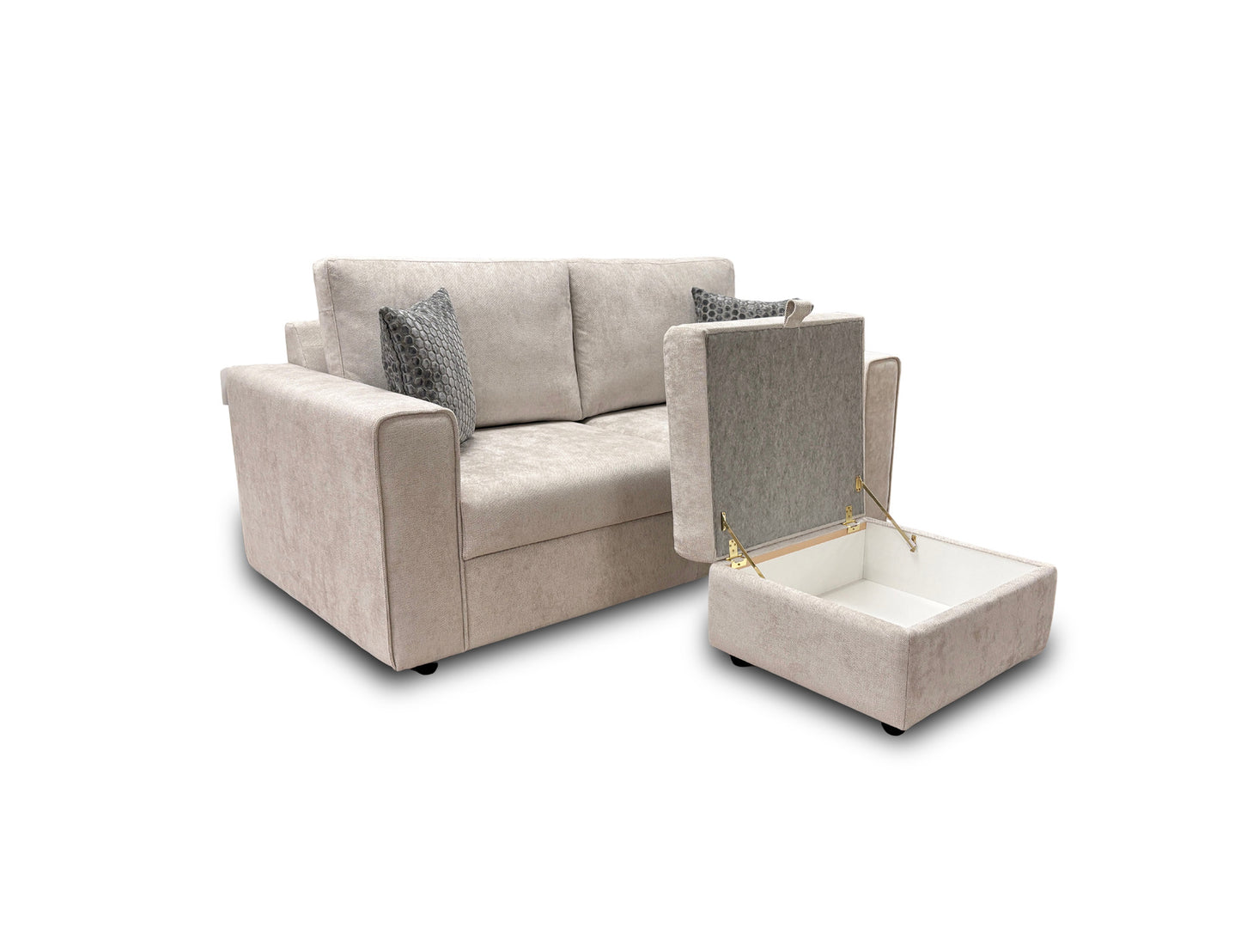 ‘Mia’ Taupe Tight Weave Fabric 3 Seater Sofa + Storage Footstool