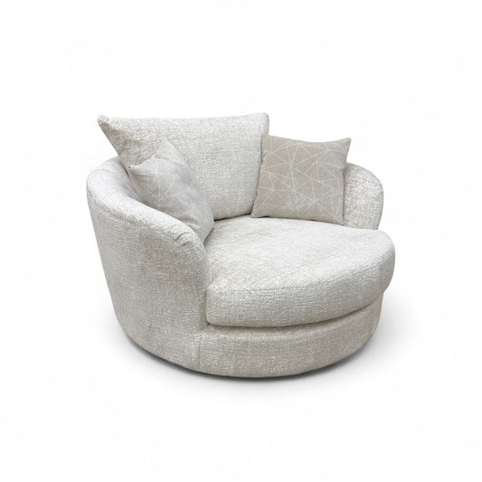 Boutique 'Pandora' Plain Ivory Fabric Large Swivel Chair