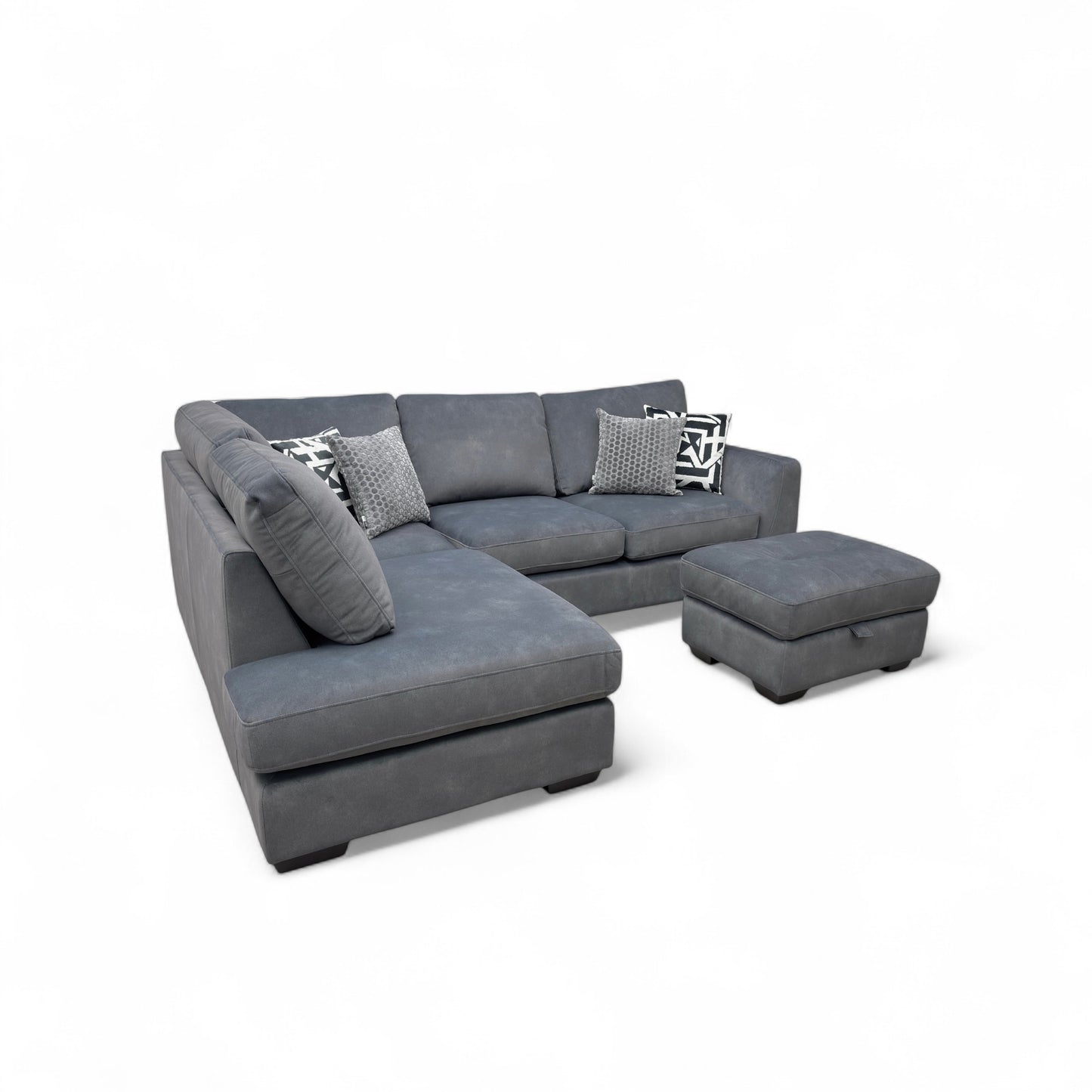 'Dinky' Dexter Shadow Velvet Corner Chaise End Sofa + Storage Footstool