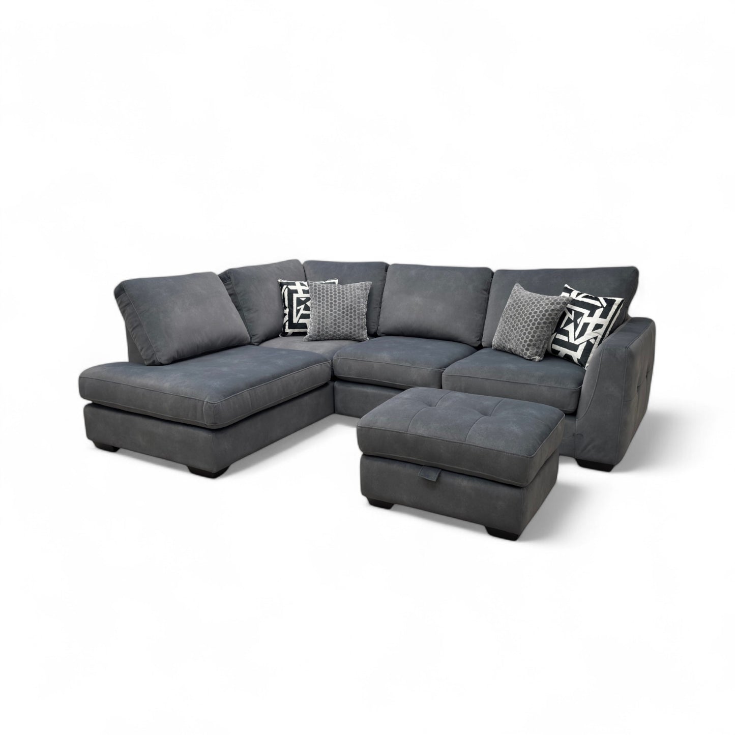 'Dinky' Dexter Shadow Velvet Corner Chaise End Sofa + Storage Footstool