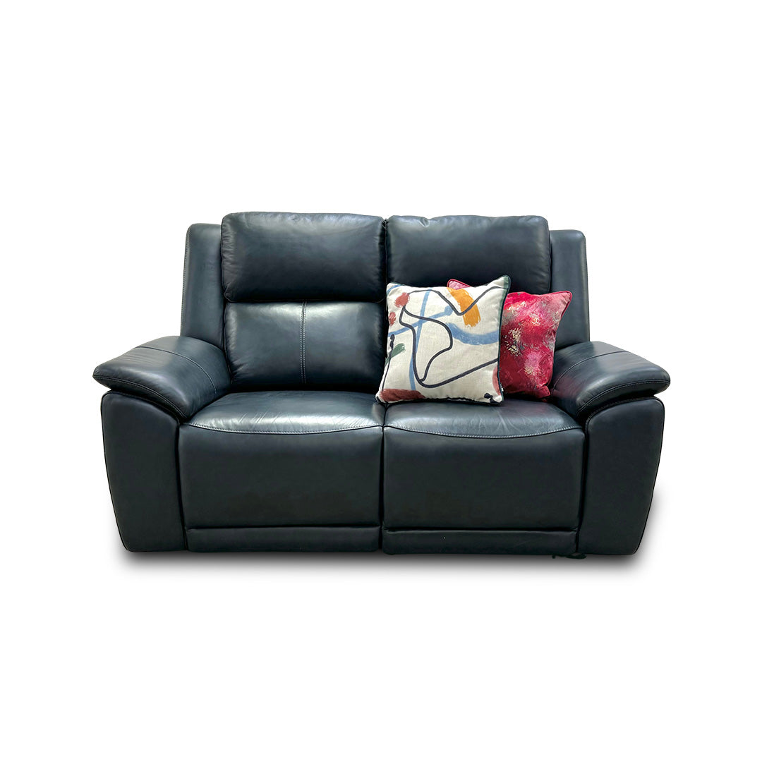 ‘Utah’ Natural Milled Navy 2 Seater Leather Power Recliner Sofa with Power Headrests and Power Lumbar