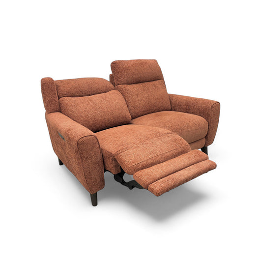 'Zen' Caramel Orange 2 Seater Fabric Power Recliner Sofa with Power Headrests and Power Lumbar