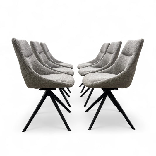 'Barefoot' Grey Boucle Swivel Dining Chair - Set of 6