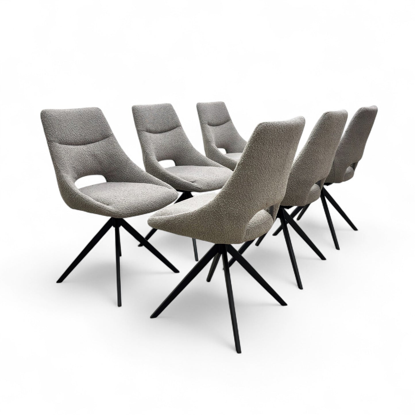 'Barefoot' Grey Boucle Swivel Dining Chair - Set of 6