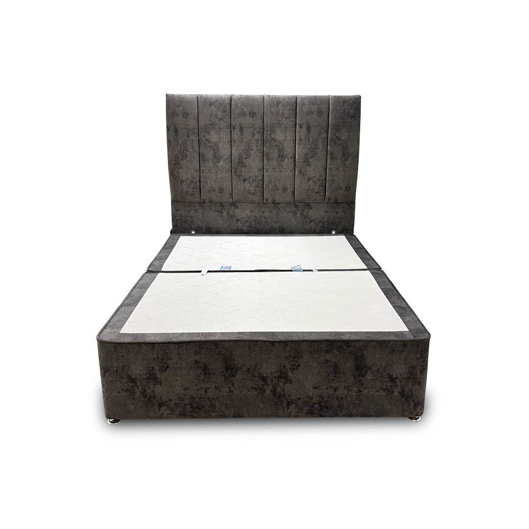 Sleepeezee ‘Mermory Sense’ Daytona Grey Divan Base with ‘Spire’ Floor Standing Headboard