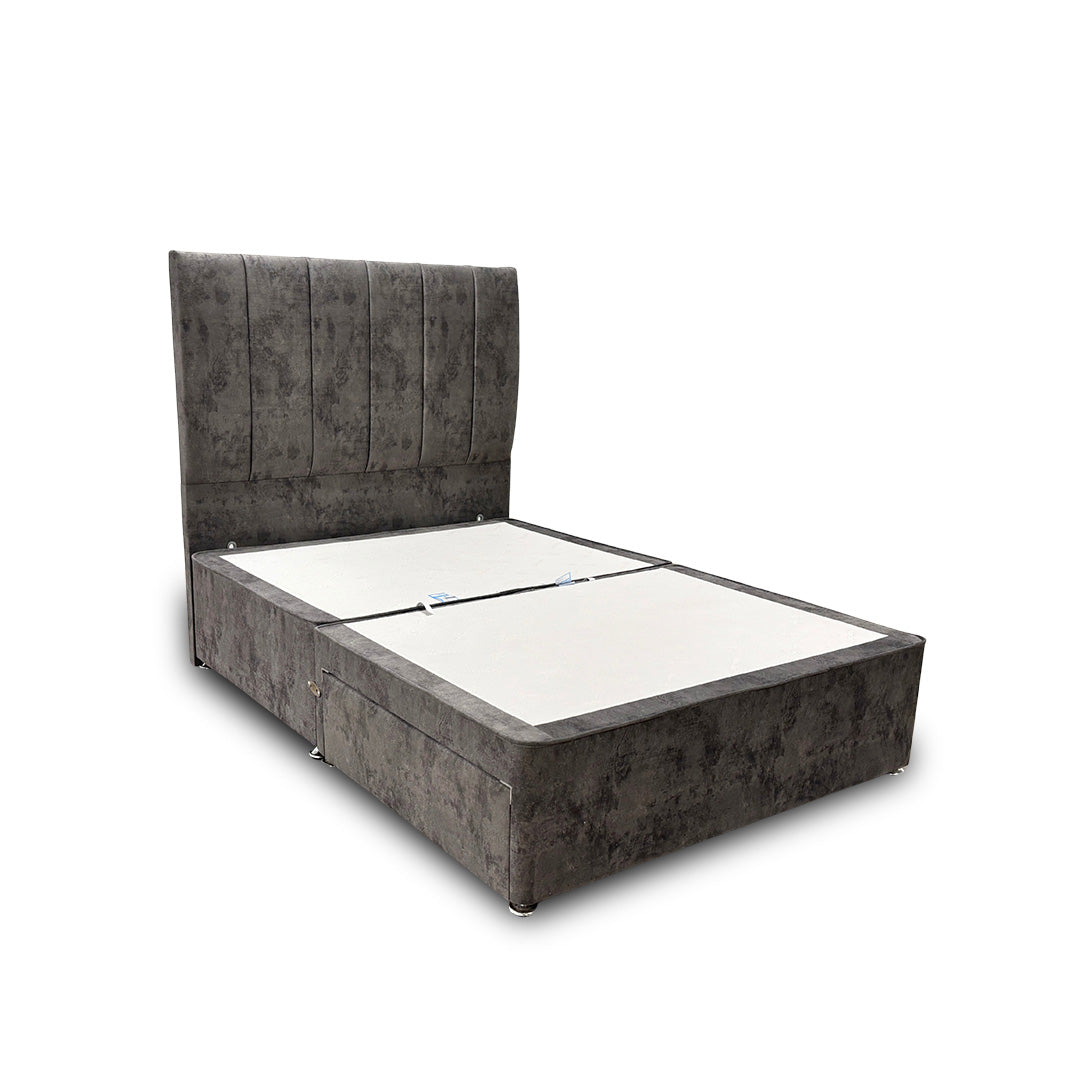 Sleepeezee ‘Mermory Sense’ Daytona Grey Divan Base with ‘Spire’ Floor Standing Headboard