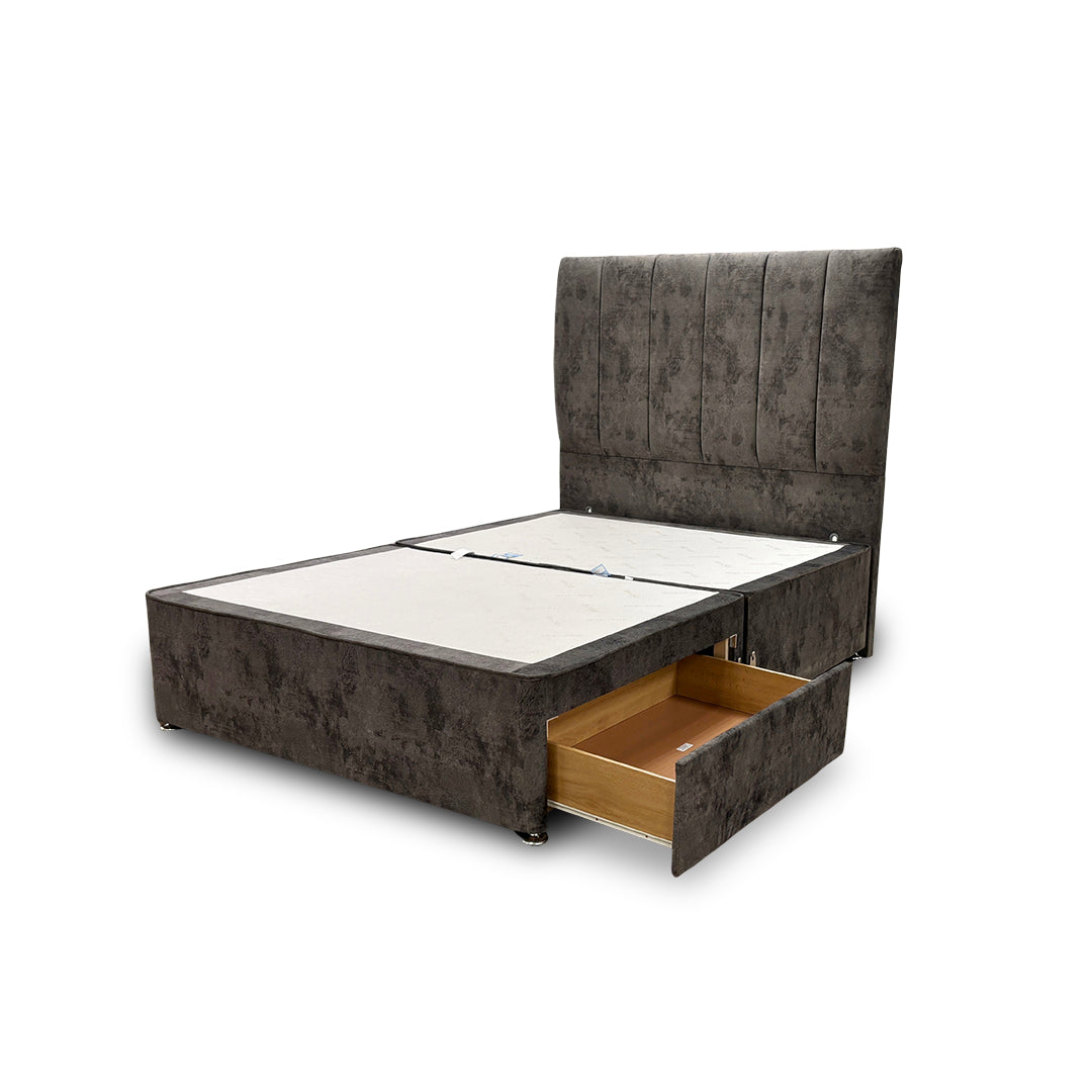 Sleepeezee ‘Mermory Sense’ Daytona Grey Divan Base with ‘Spire’ Floor Standing Headboard