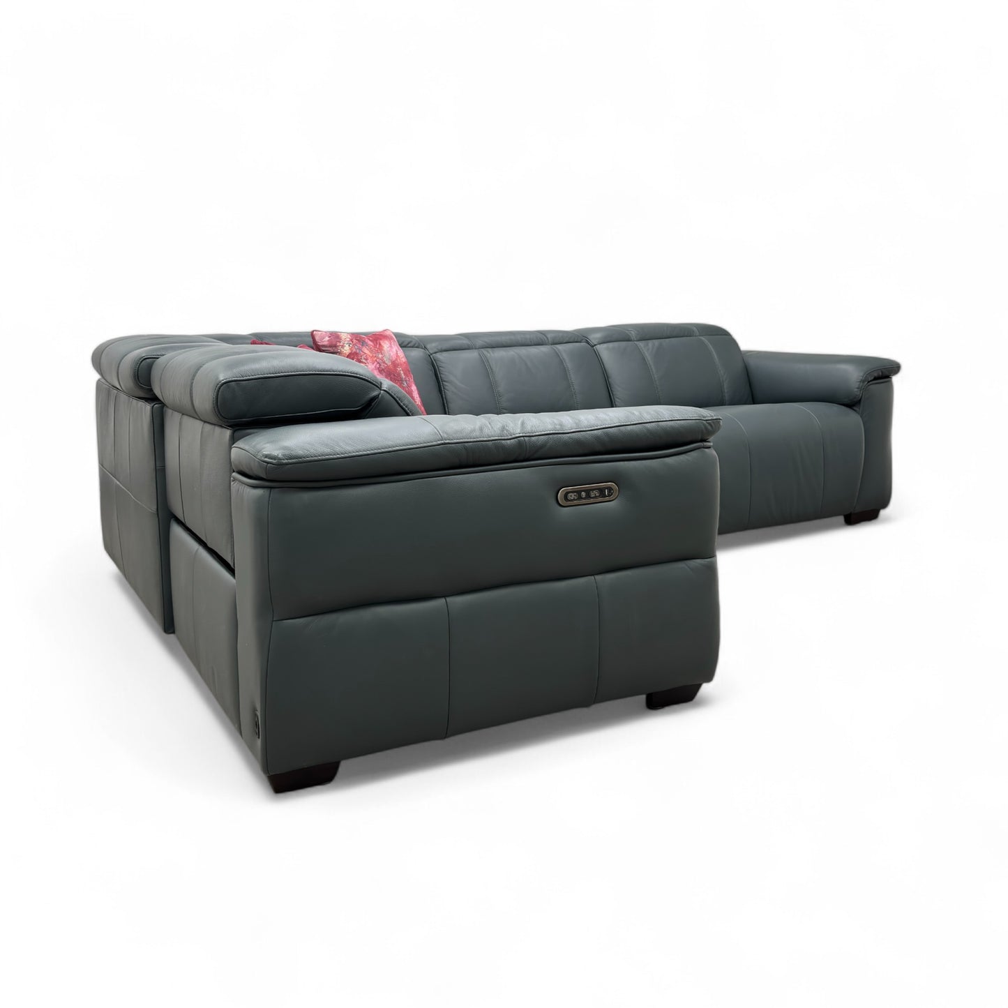 ‘Inca’ Cat-40:09 Peacock Leather Double Power Recliner Corner Sofa with Power Headrests