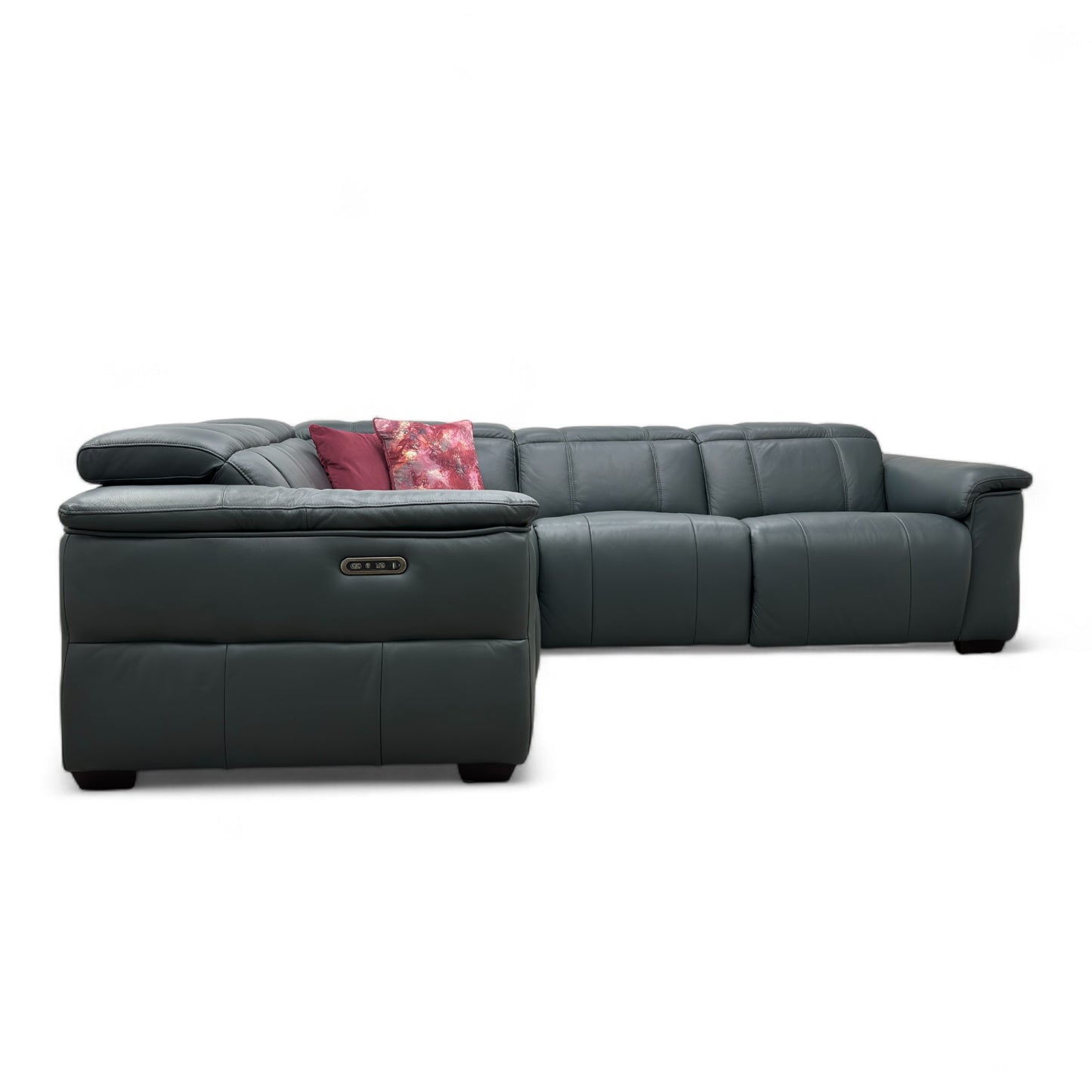 ‘Inca’ Cat-40:09 Peacock Leather Double Power Recliner Corner Sofa with Power Headrests