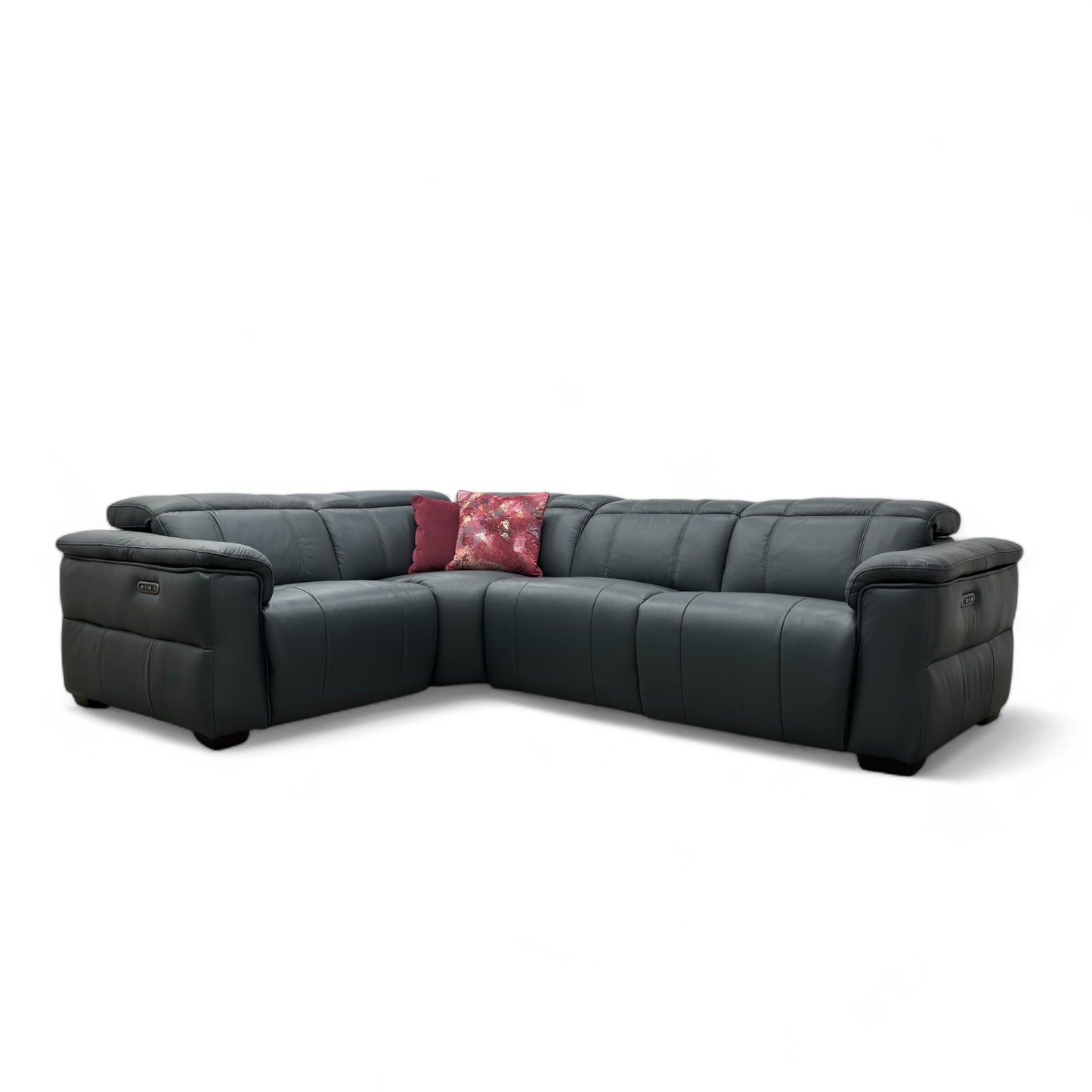 ‘Inca’ Cat-40:09 Peacock Leather Double Power Recliner Corner Sofa with Power Headrests