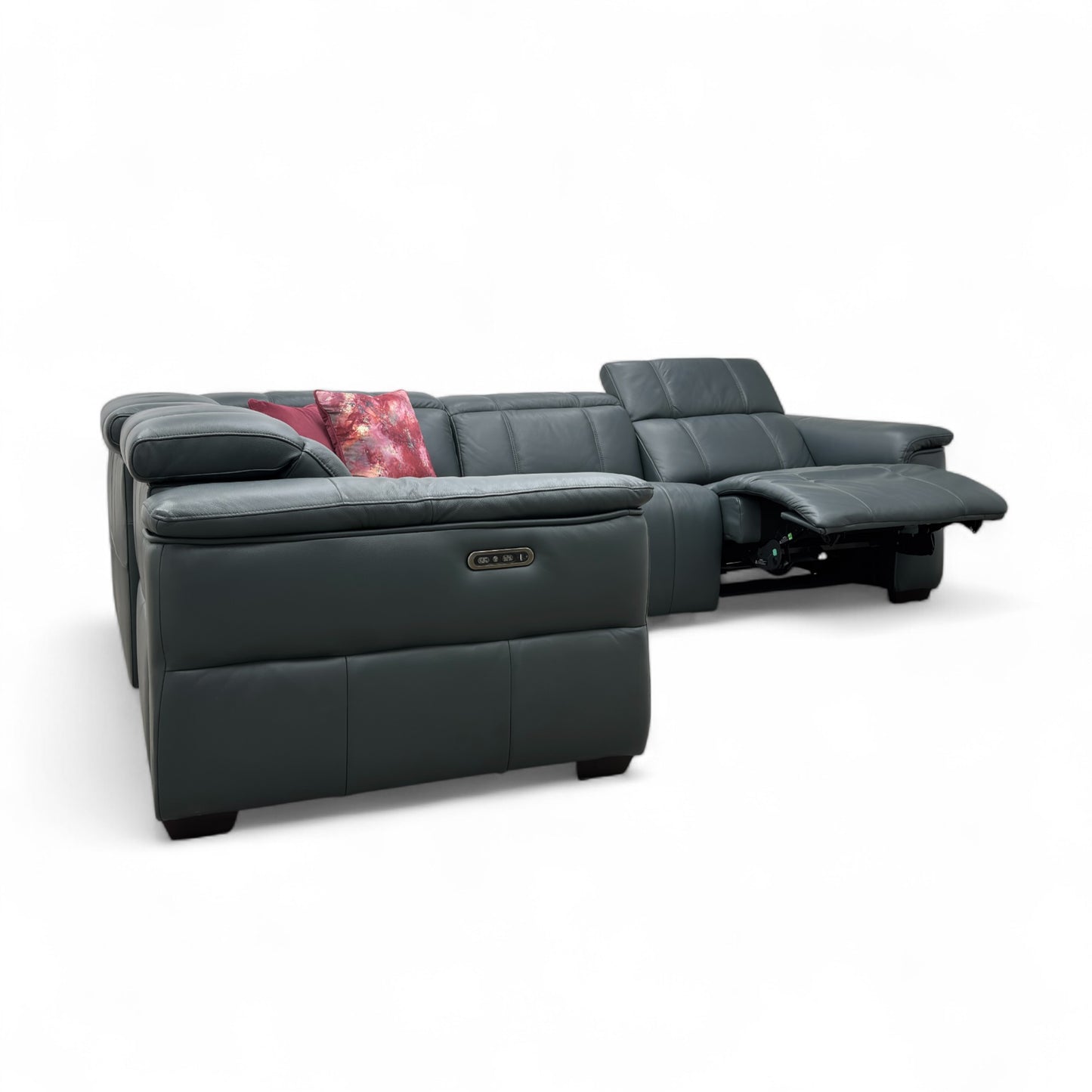 ‘Inca’ Cat-40:09 Peacock Leather Double Power Recliner Corner Sofa with Power Headrests