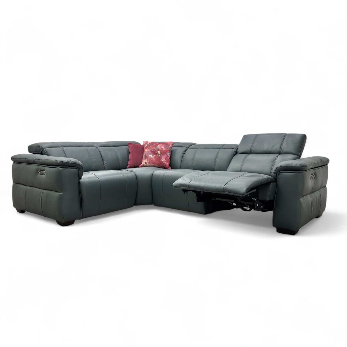 ‘Inca’ Cat-40:09 Peacock Leather Double Power Recliner Corner Sofa with Power Headrests