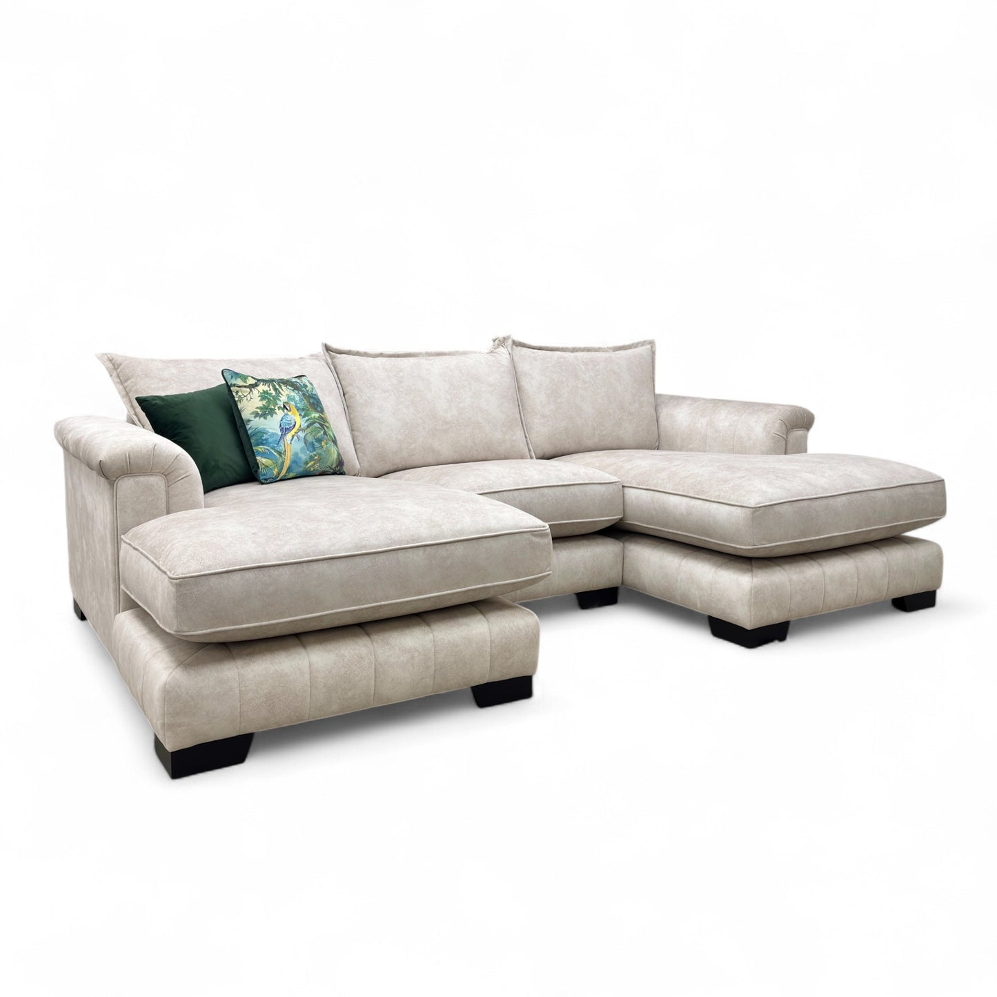 ‘Dolcie' Cream Combination Dolcie Combination Velvet Formal Back Small Double Ended Chaise Sofa
