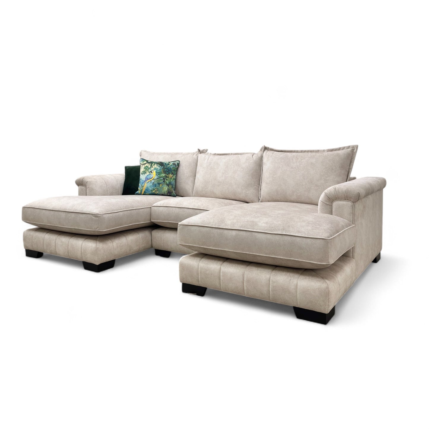 ‘Dolcie' Cream Combination Dolcie Combination Velvet Formal Back Small Double Ended Chaise Sofa