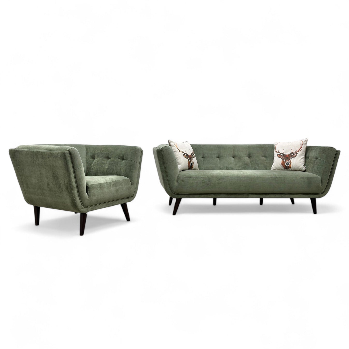 ‘Appleton’ Moss Green Appleton Plain Fabric 3 Seater Sofa + Armchair
