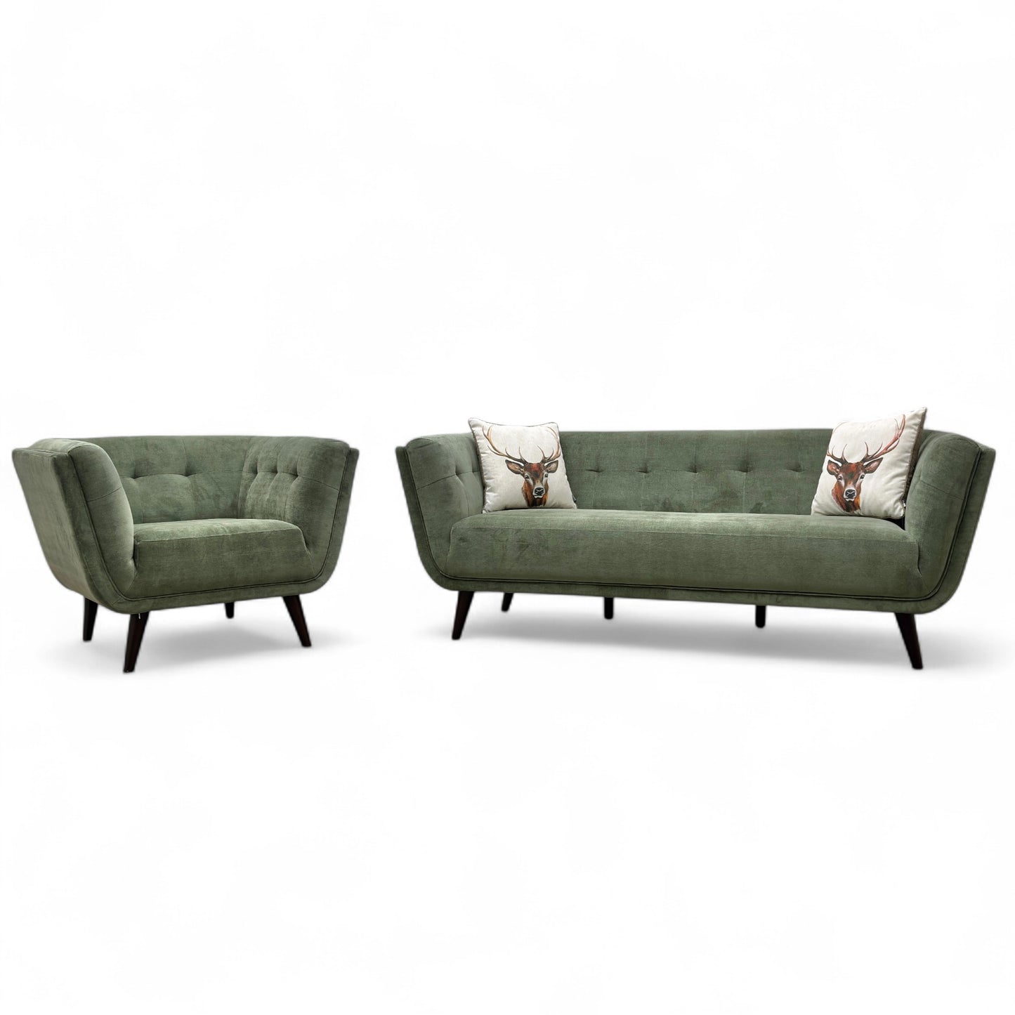 ‘Appleton’ Moss Green Appleton Plain Fabric 3 Seater Sofa + Armchair