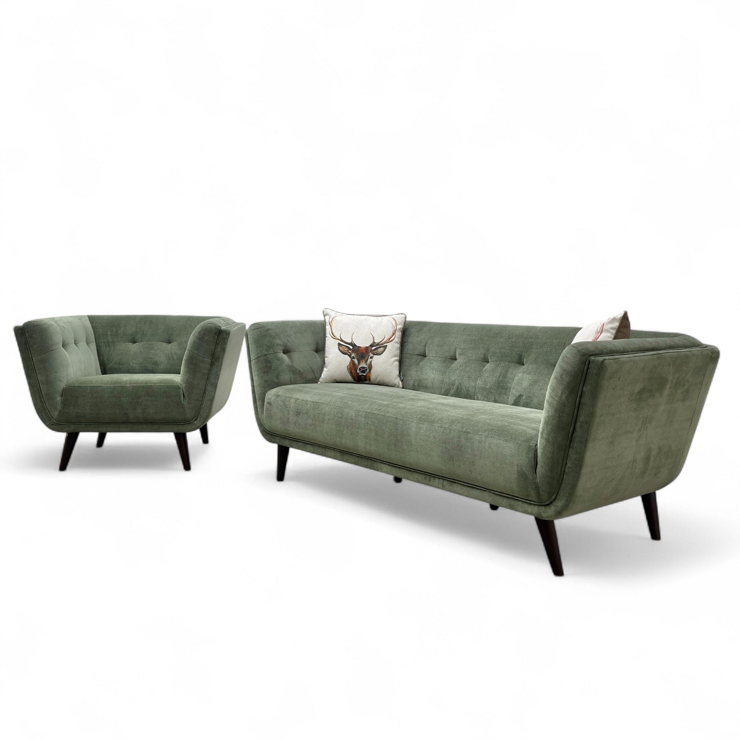 ‘Appleton’ Moss Green Appleton Plain Fabric 3 Seater Sofa + Armchair