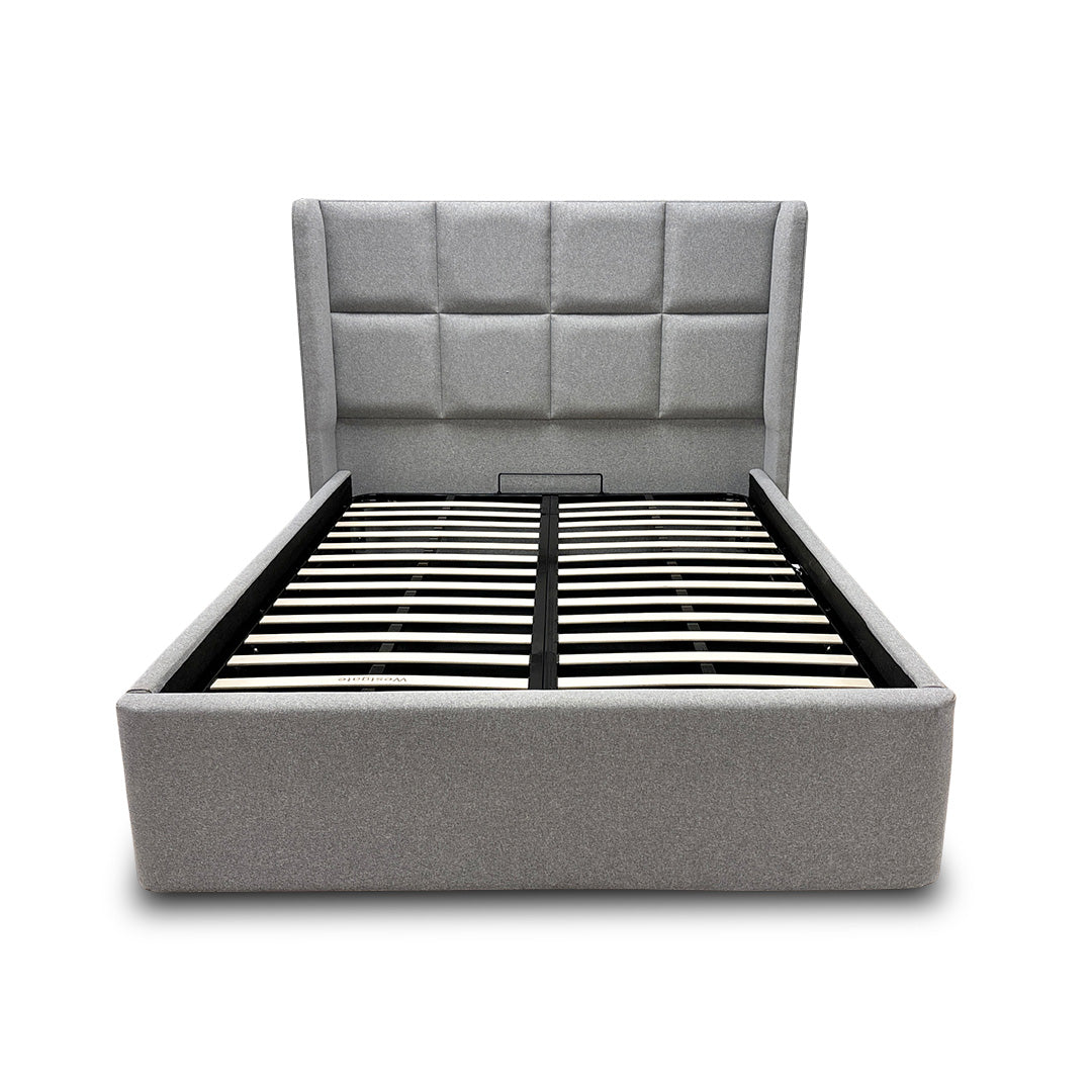 ‘Shiva’ 5’0 Gatsby Chalk Dust Shiva Fabric Ottoman Bed Frame - King
