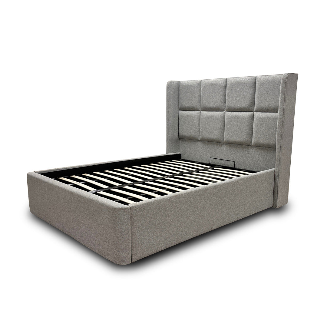 ‘Shiva’ 5’0 Gatsby Chalk Dust Shiva Fabric Ottoman Bed Frame - King