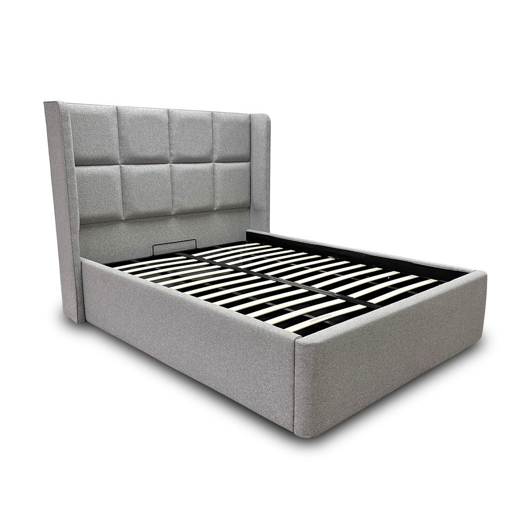 ‘Shiva’ 5’0 Gatsby Chalk Dust Shiva Fabric Ottoman Bed Frame - King