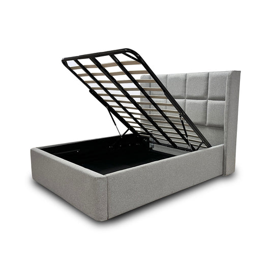 ‘Shiva’ 5’0 Gatsby Chalk Dust Shiva Fabric Ottoman Bed Frame - King