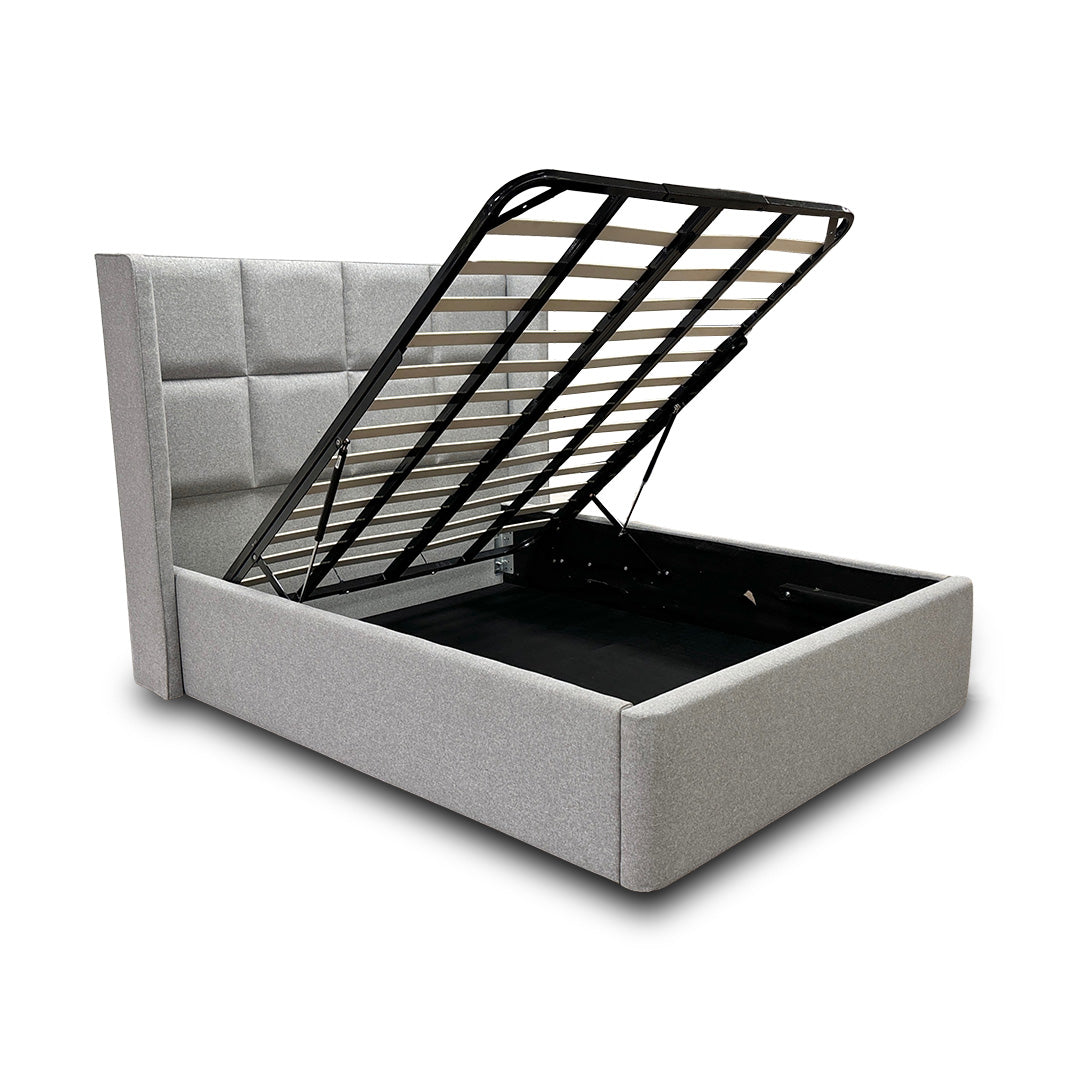 ‘Shiva’ 5’0 Gatsby Chalk Dust Shiva Fabric Ottoman Bed Frame - King